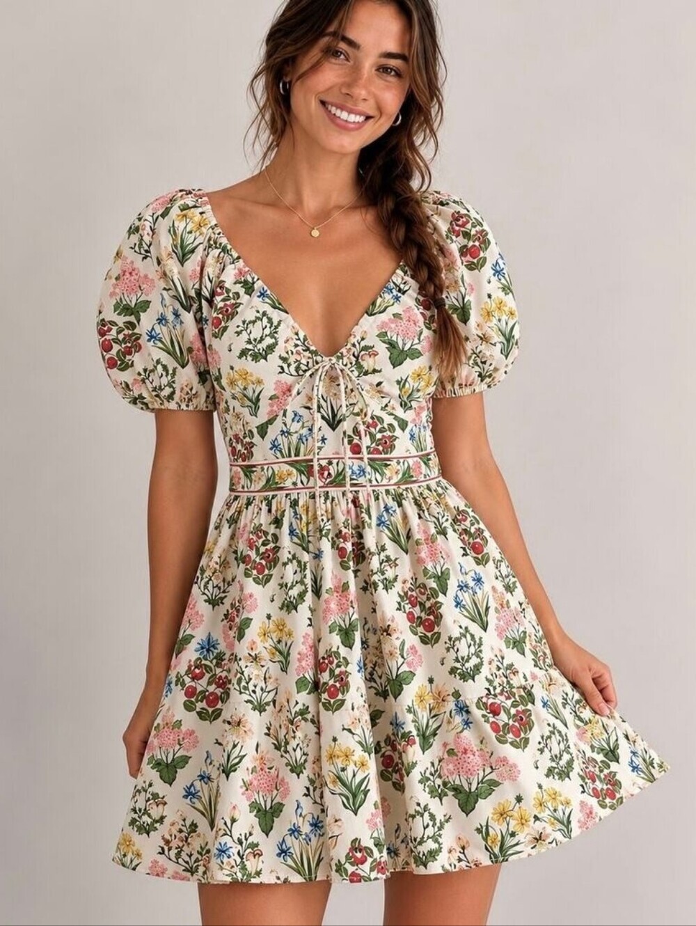 AGUA BENDITA Manzanilla Floral Mini Poplin Dress NWT